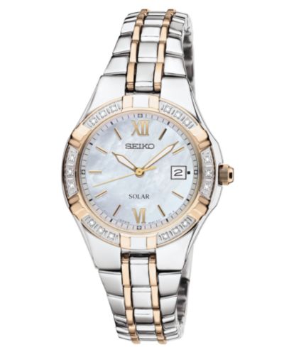 Часы Seiko Women's Solar Diamond Accent Two Tone Stainless Steel Bracelet 27mm SUT068