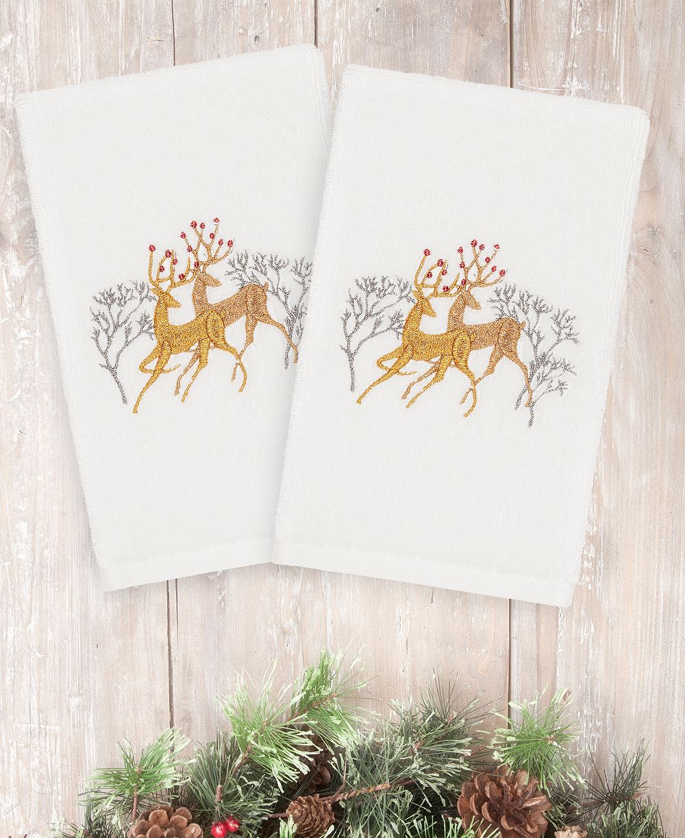 Linum Home Christmas Deer 100% Turkish Cotton 2-Pc. Hand Towel Set