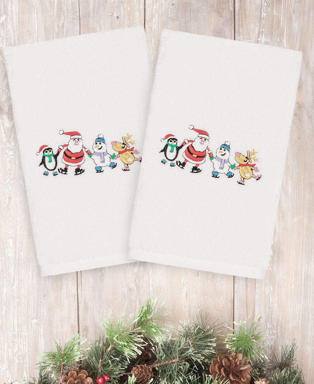 Linum Home Christmas Skating Party 100% Turkish Cotton 2-Pc. Hand Towel Set