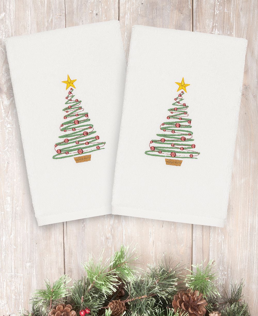 Linum Home Christmas Tree 100% Turkish Cotton 2-Pc. Hand Towel Set