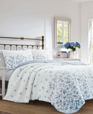 Laura Ashley Flora Cotton Reversible 3 Piece Quilt Set, Full/Queen