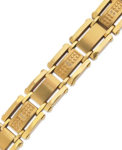 Men's Single-Cut Diamond Bracelet in Stainless Steel and Yellow Ion-Plated (1/10 ct. t.w.)