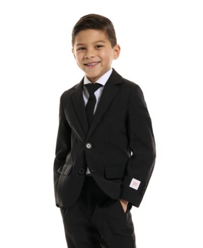 OppoSuits Boys Black Knight Slim Fit Solid Suit Including Blazer, Pants and Clip-On-Tie