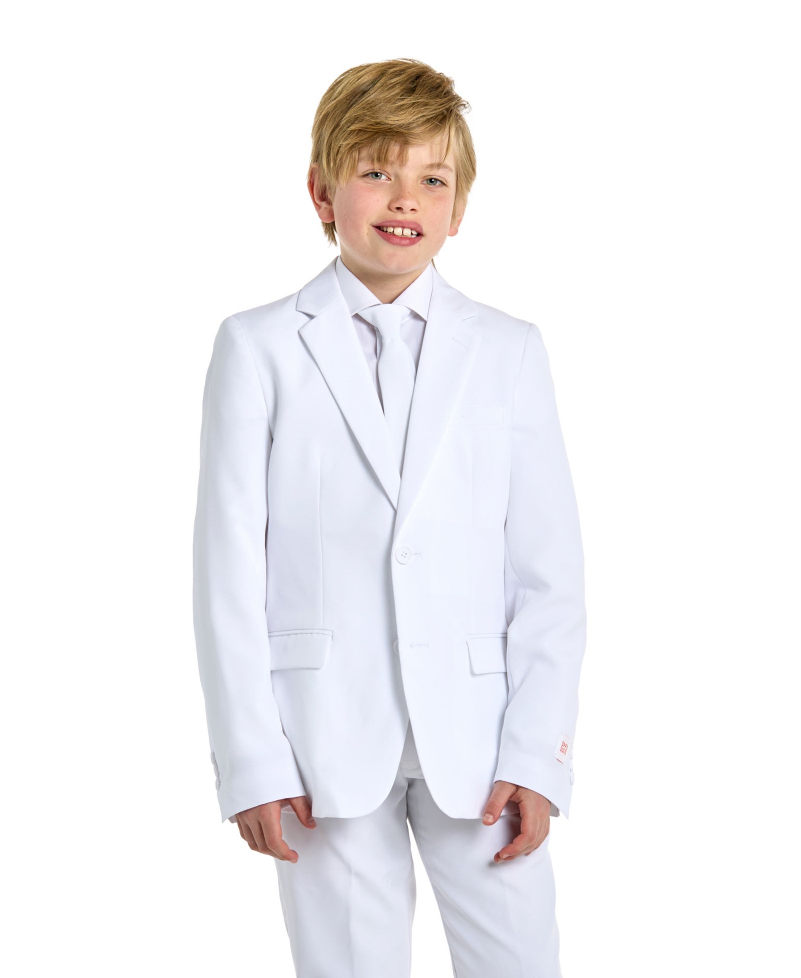 OppoSuits Teen Boys White Knight Slim Fit Solid Suit Including Blazer, Pants and Clip-On-Tie