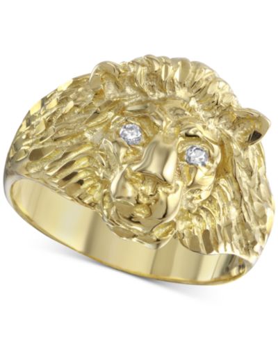 Кольцо с акцентом в виде льва, 10k Gold, с бриллиантом