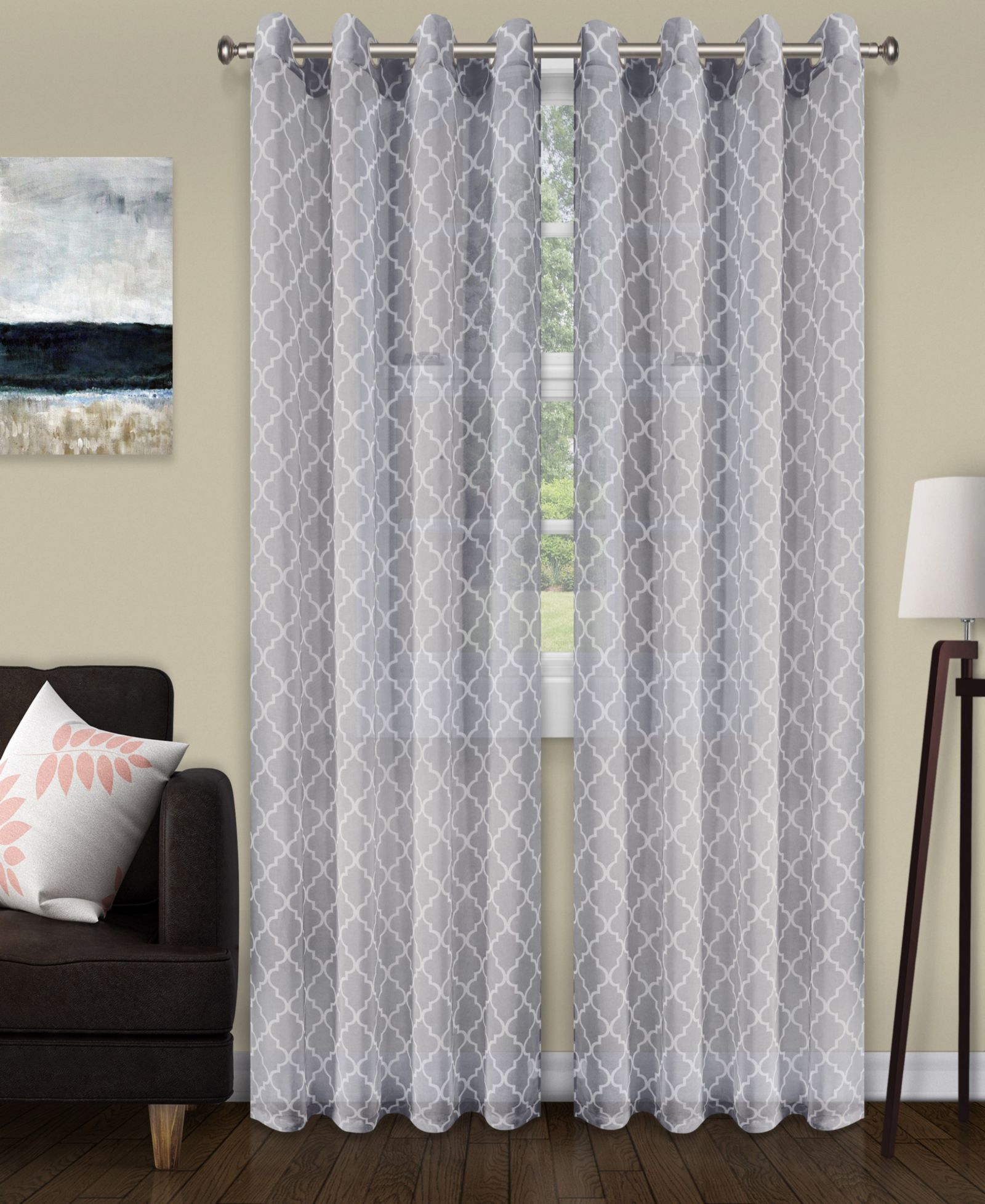 Superior Trellis Lattice Sheer Grommet Curtain Panels, Set of 2,