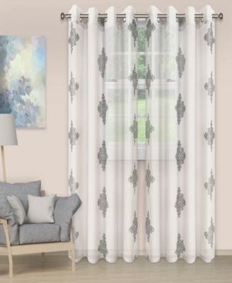 Superior Damask Embroidered Sheer Grommet 2-Panel Curtain Set, 52"x84"