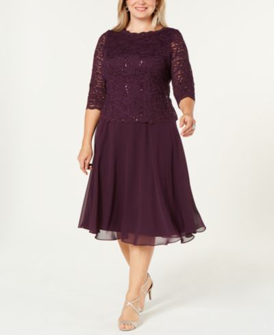 Alex Evenings Платье Plus Size с пайетками и кружевом А-силуэта
