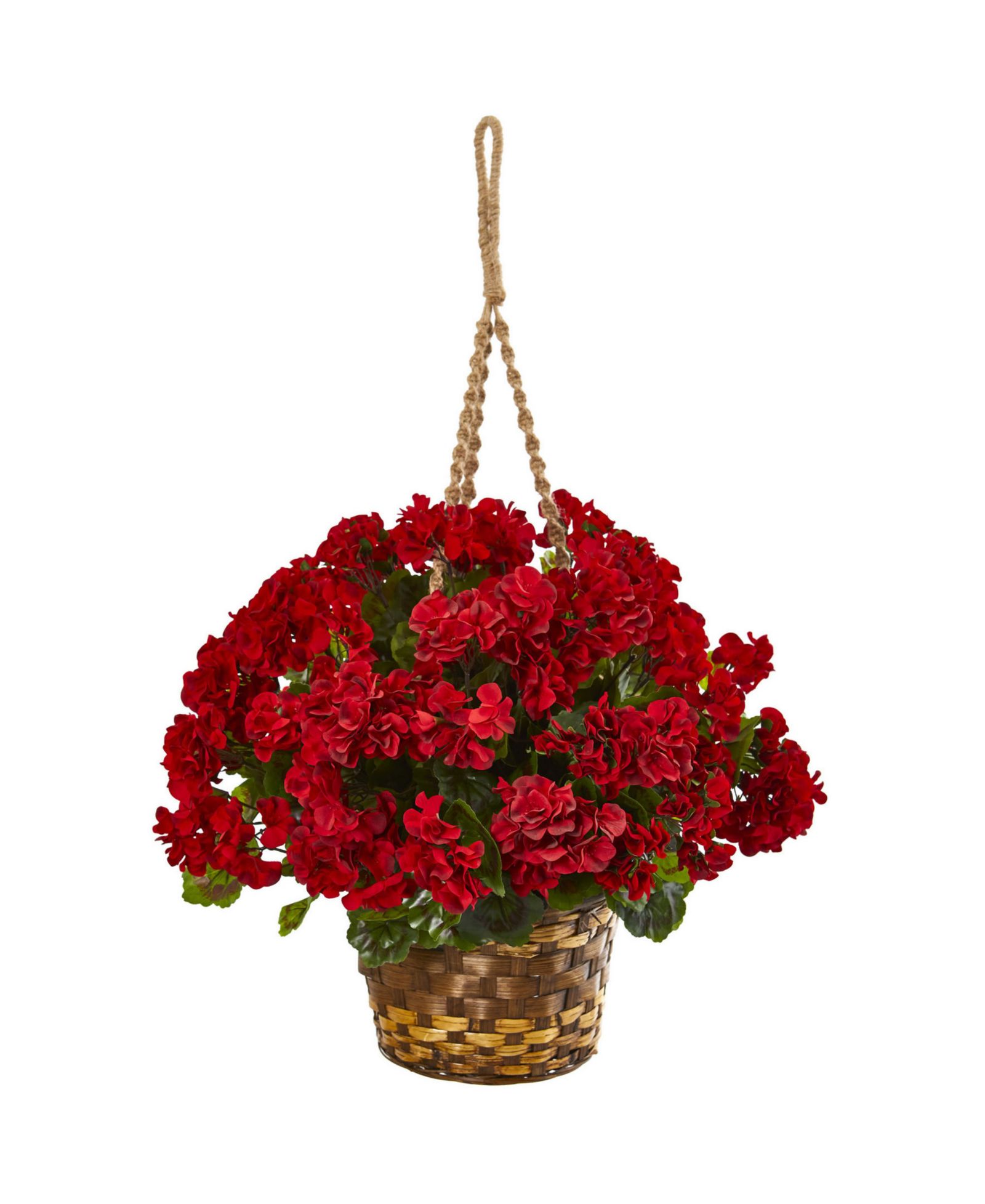Искусственное растение Nearly Natural Geranium в подвесной корзине, UV-устойчивое, 19"