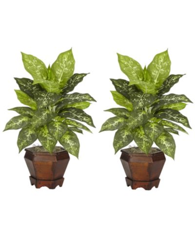Искусственное растение Nearly Natural Dieffenbachia с вазой из дерева, комплект из 2 шт.