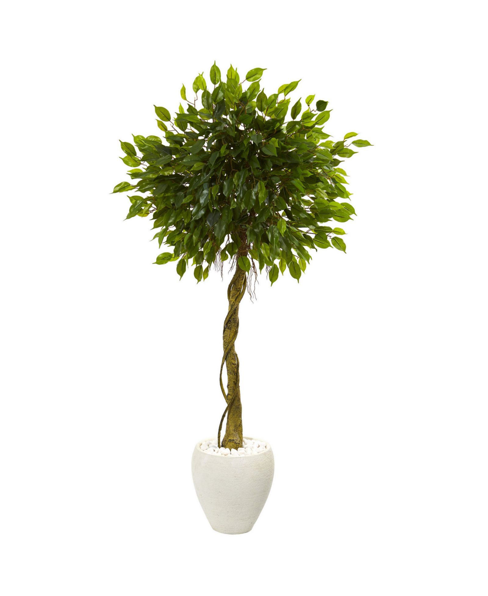 Nearly Natural 5.5' Ficus Artificial Tree в белом овальном горшке UV Resistant