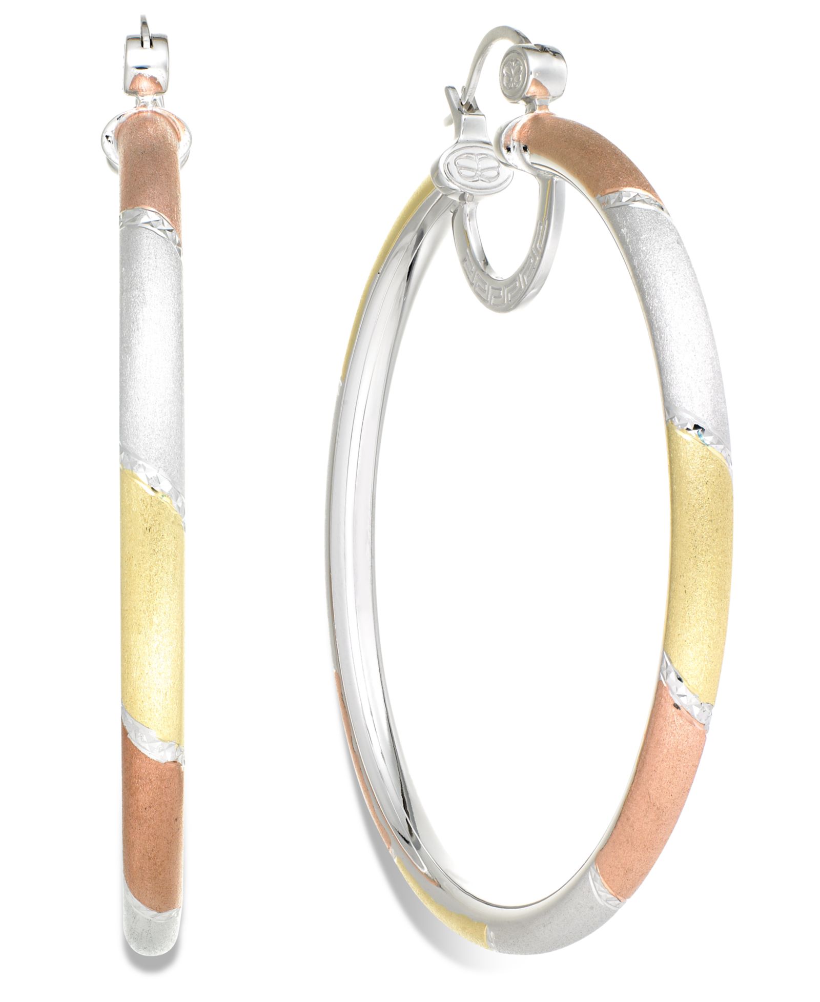 Серьги Simone I. Smith Platinum, 18k Rose Gold и 18k Gold over Sterling Silver, Extra-Large Tri-Color Hoop