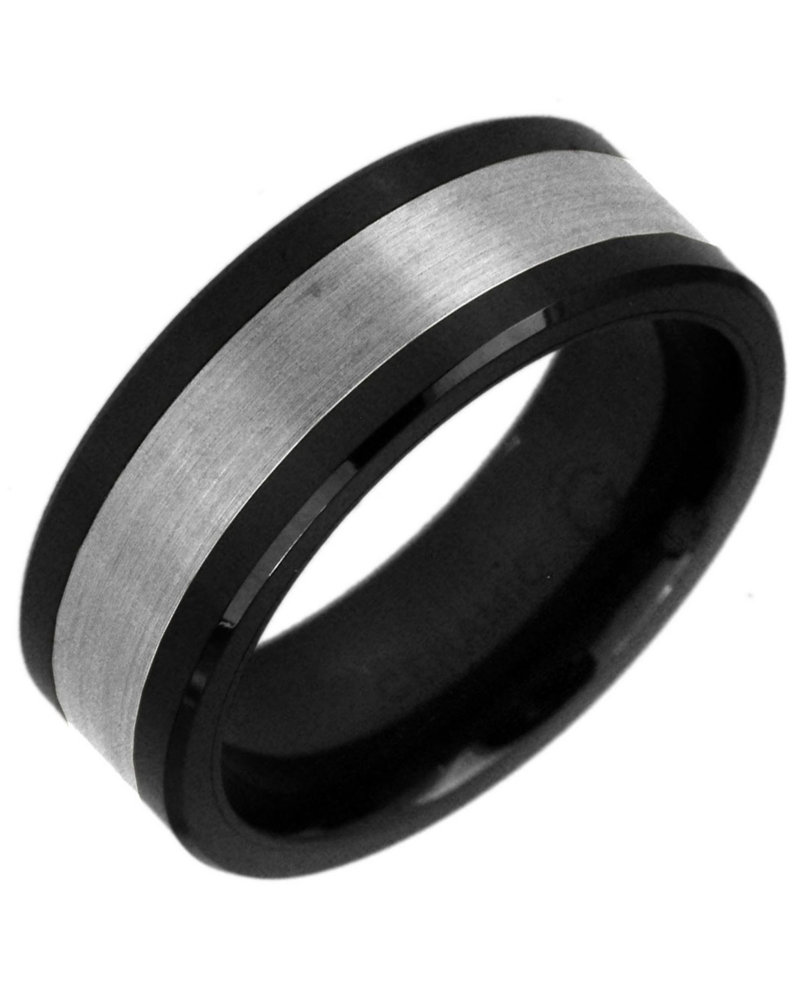 Men's Tungsten Ring, Black Ceramic With Tungsten Inlay Ring