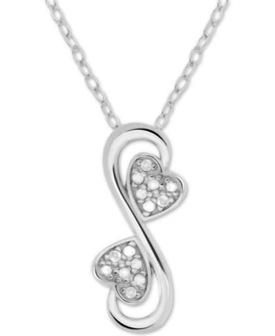 Подвеска Diamond Double Heart 18" в стерлинговом серебре (1/10 ct. t.w.)