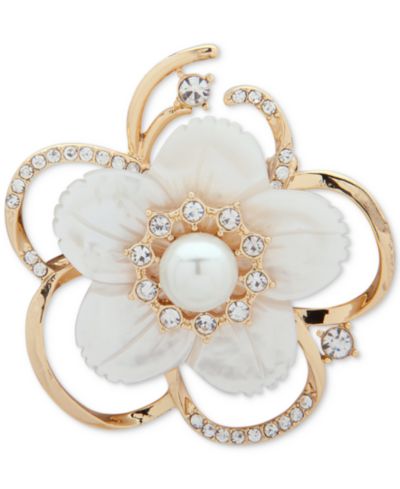 Anne Klein золотистая брошь с имитацией жемчуга и кристалла