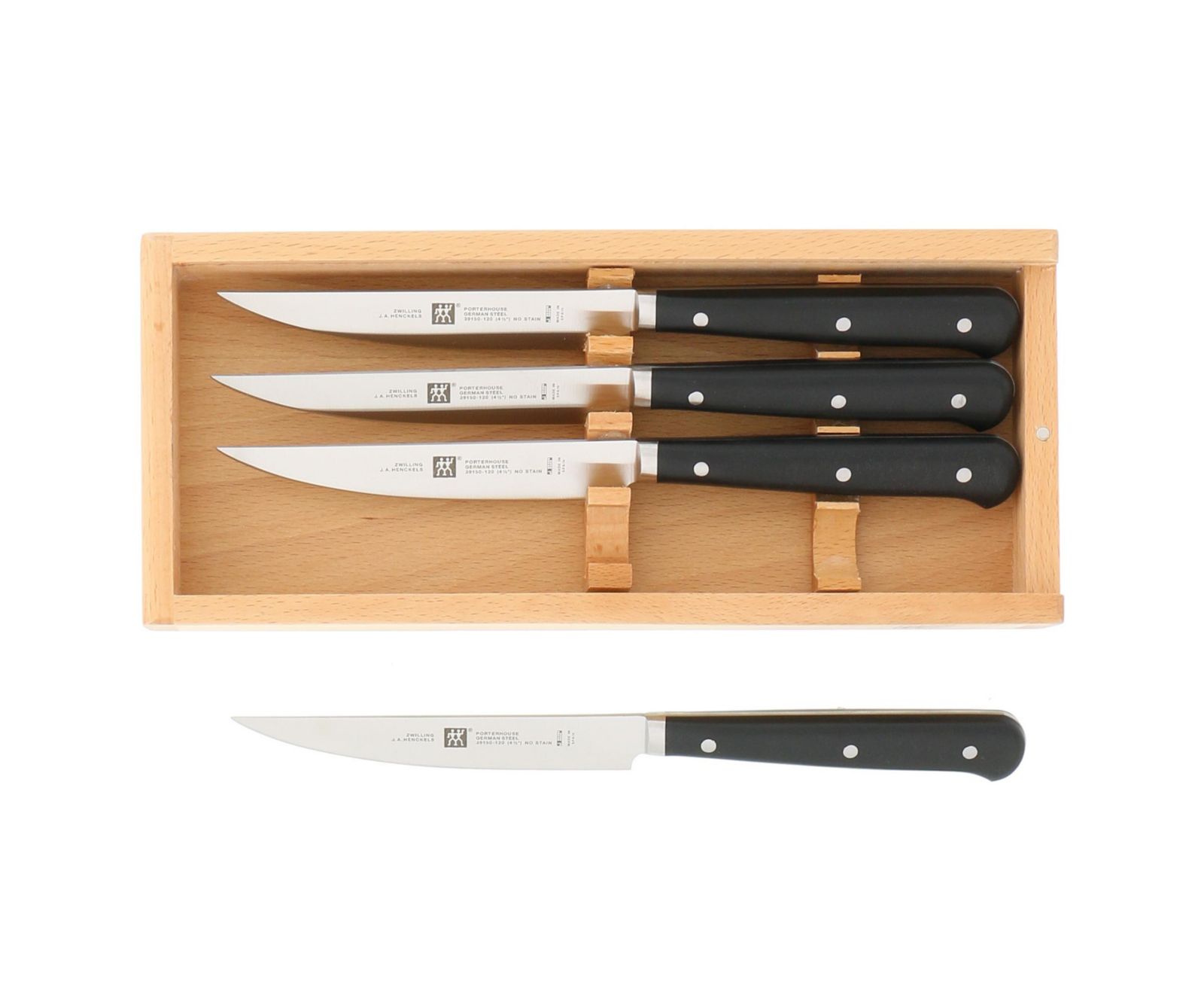Набор из 4 ножей для стейка Zwilling Porterhouse в деревянном боксе из бука