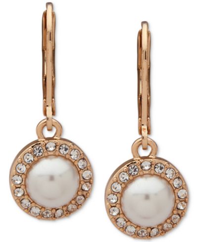 Anne Klein Gold-Tone Pavé & Imitation Pearl Halo Drop Earrings