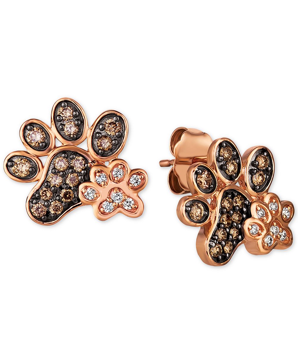 Серьги-гвоздики Le Vian® Nude™ & Chocolate® Diamond с бриллиантами в форме лапок (3/8 карата) в розовом золоте 14k