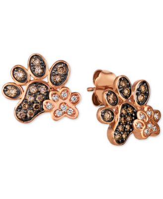 Серьги-гвоздики Le Vian® Nude™ & Chocolate® Diamond с бриллиантами в форме лапок (3/8 карата) в розовом золоте 14k