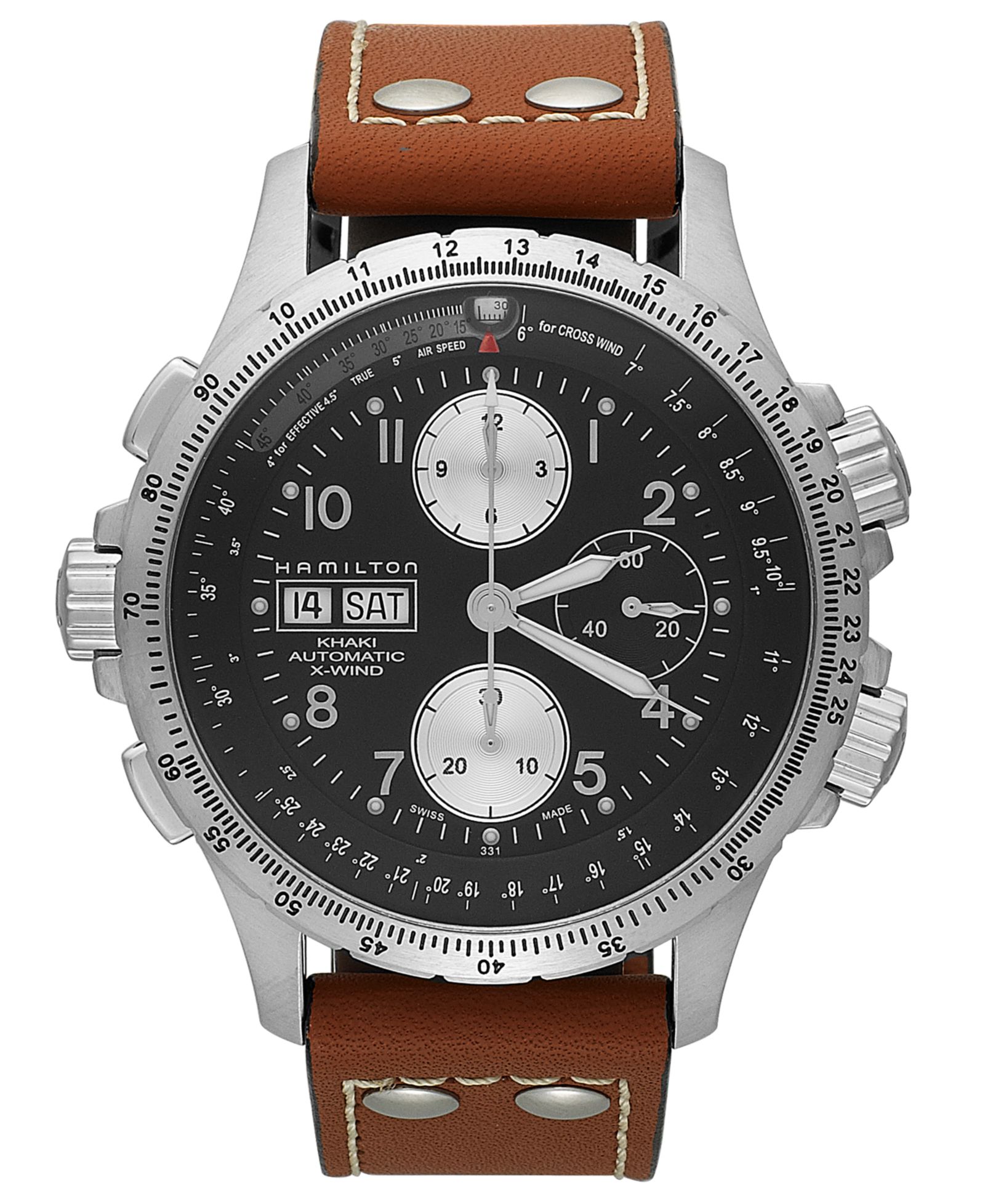 Мужские часы Hamilton Swiss Automatic Chronograph Khaki X-Wind с коричневым кожаным ремешком 44mm H77616533