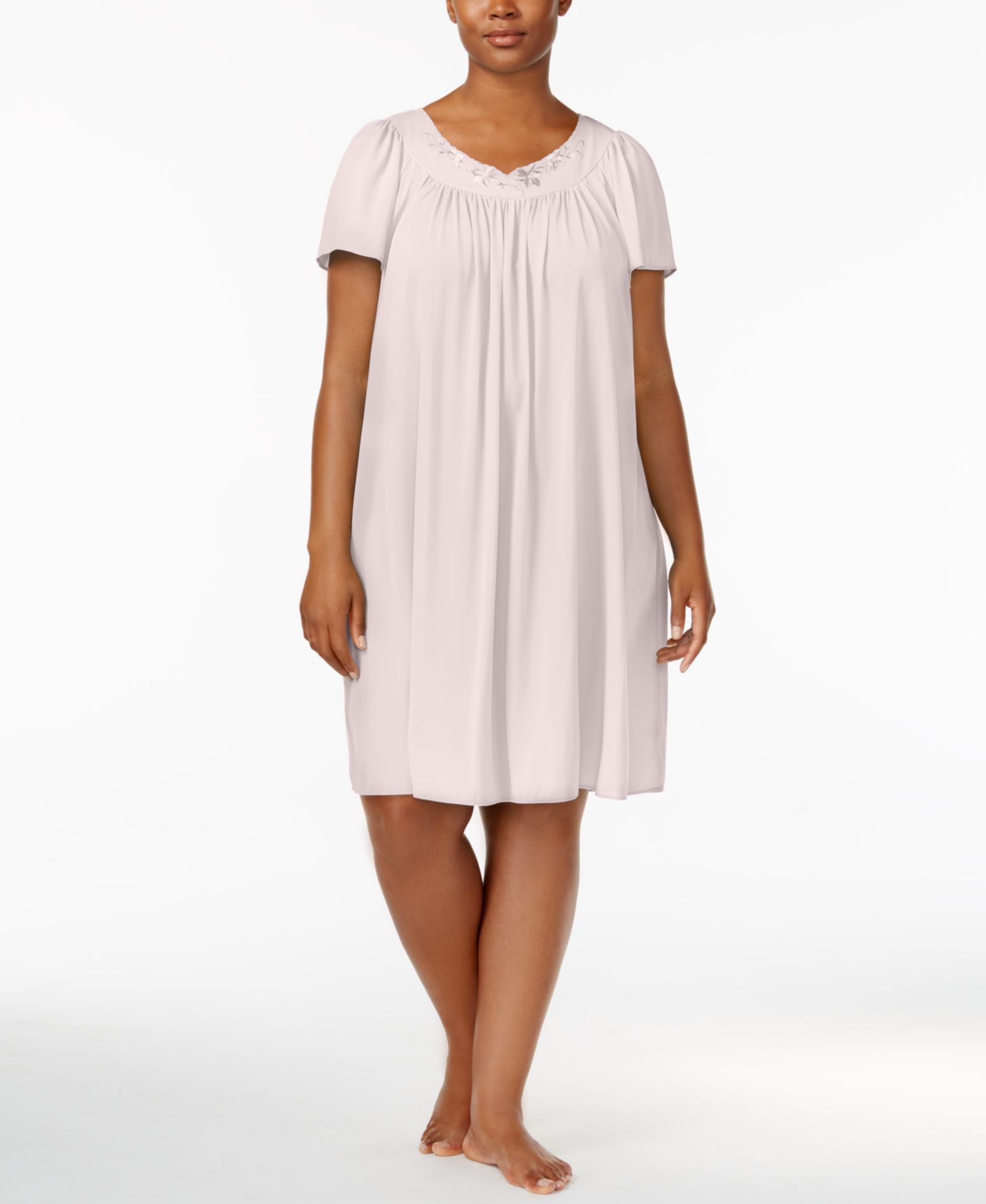 Miss Elaine Plus Size Tricot Flutter Sleeve Short Gown