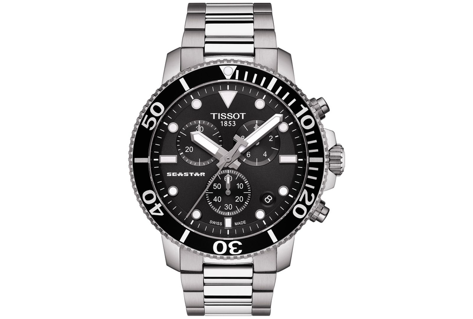 Мужские часы Tissot Swiss Chronograph Seastar 1000 Stainless Steel Bracelet Diver 45.5mm
