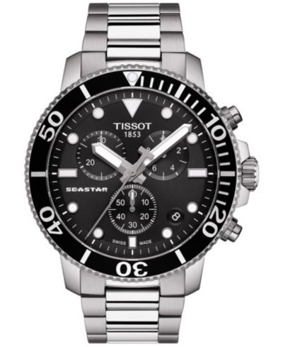 Tissot Men's Swiss Chronograph Seastar 1000 Stainless Steel Bracelet Diver Watch 45.5mm