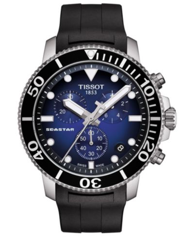 Tissot Мужские швейцарские часы-хронограф Seastar 1000, черный резиновый ремешок, 45.5mm
