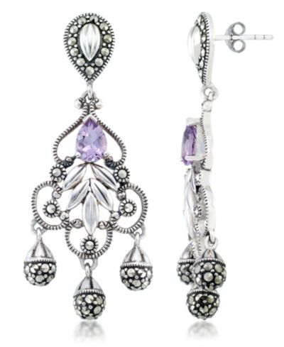 Amethyst (1 ct. t.w.) & Marcasite Chandelier Earrings in Sterling Silver