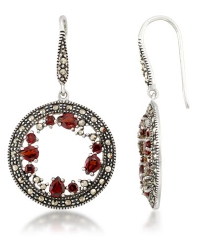 Серьги с гранатом (1-5/8 ct. t.w.) и марказитом из стерлингового серебра
