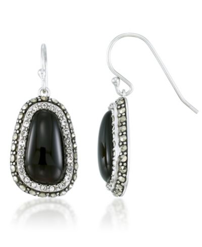 Серьги Macy's Onyx (16x9mm), Crystal & Marcasite из стерлингового серебра
