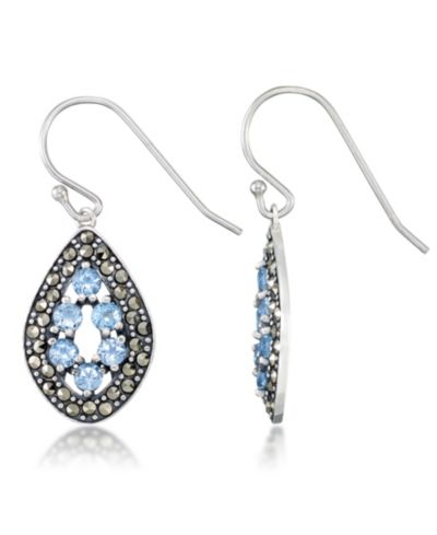 Blue Topaz (1-1/3 ct. t.w.) & Marcasite Teardrop Earrings in Sterling Silver