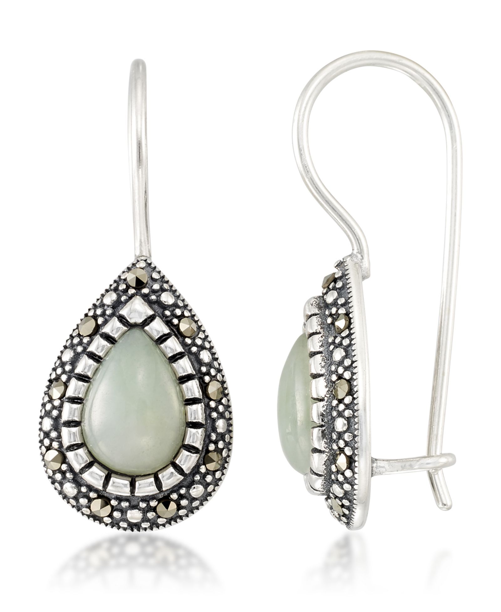 Серьги Jade & Marcasite Teardrop из стерлингового серебра, 23x15x13mm