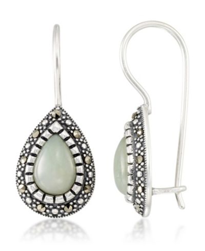 Серьги Jade & Marcasite Teardrop из стерлингового серебра, 23x15x13mm