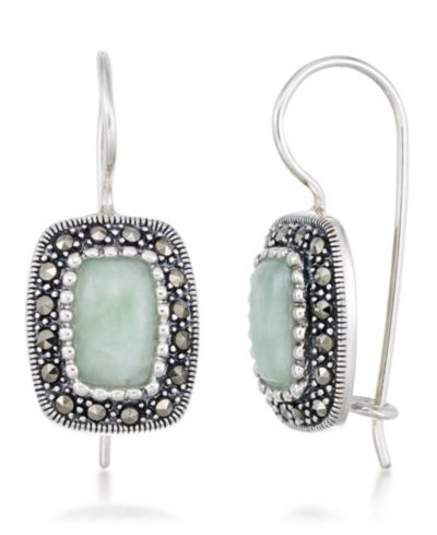 Серьги-гвоздики Giani Bernini Jade (9 x 6mm) & Marcasite Rectangle в Sterling Silver