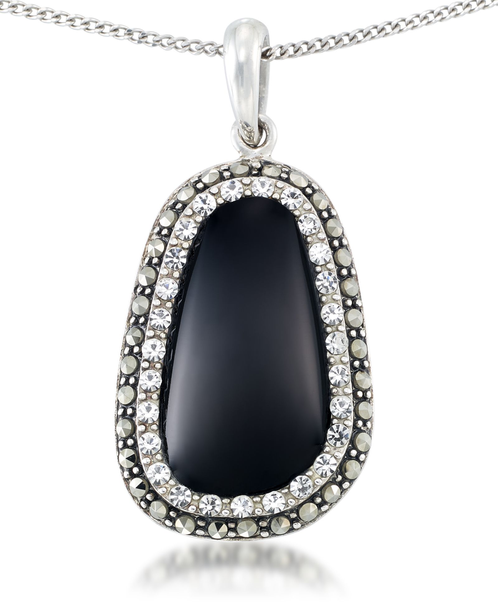 Подвеска Onyx (19 x 11mm), Crystal & Marcasite на цепочке 18" из стерлингового серебра