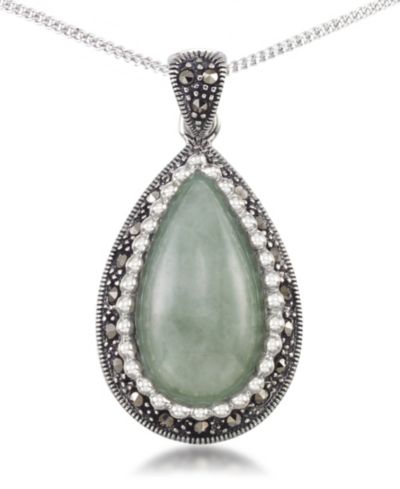 Подвеска Jade & Marcasite Teardrop на цепочке 18" в стерлинговом серебре