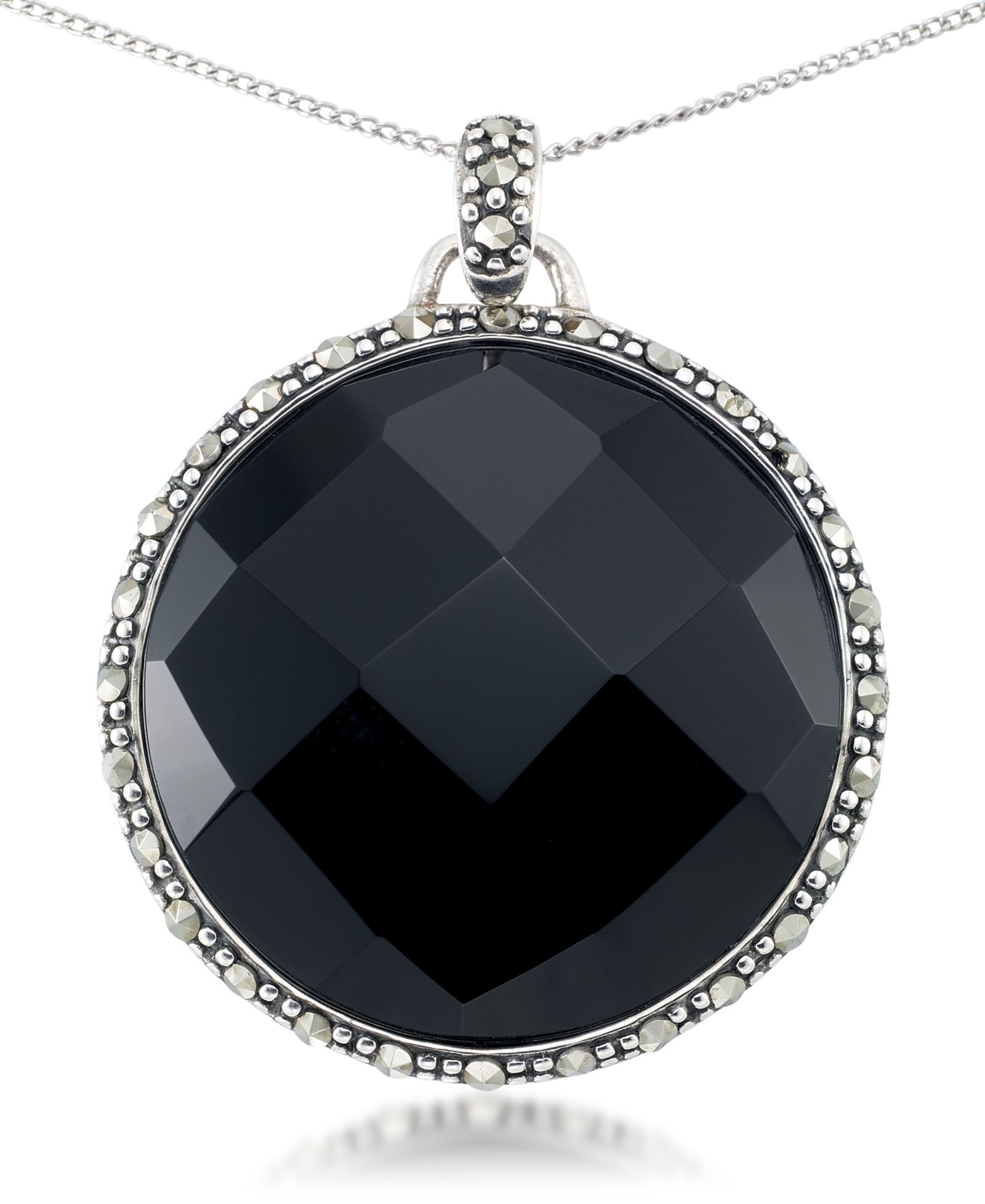 Подвеска Medallion с Onyx и Marcasite, 18" Chain, Sterling Silver