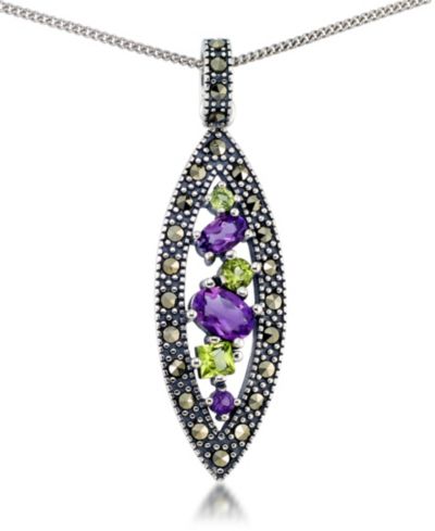 Подвеска с аметистом (3/4 ct. t.w.) и перидотом из марказита на цепочке 18" из стерлингового серебра