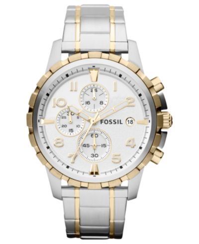 Мужские часы Fossil Chronograph Dean с двухцветным браслетом из нержавеющей стали 45mm FS4795