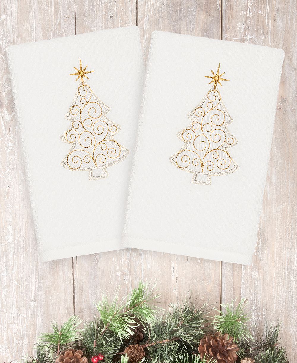 Linum Home Набор из 2 полотенец для рук Christmas Tree, 100% турецкий хлопок