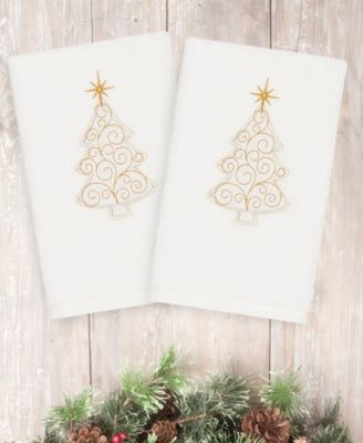 Linum Home Christmas Tree Scroll 100% Turkish Cotton 2-Pc. Hand Towel Set