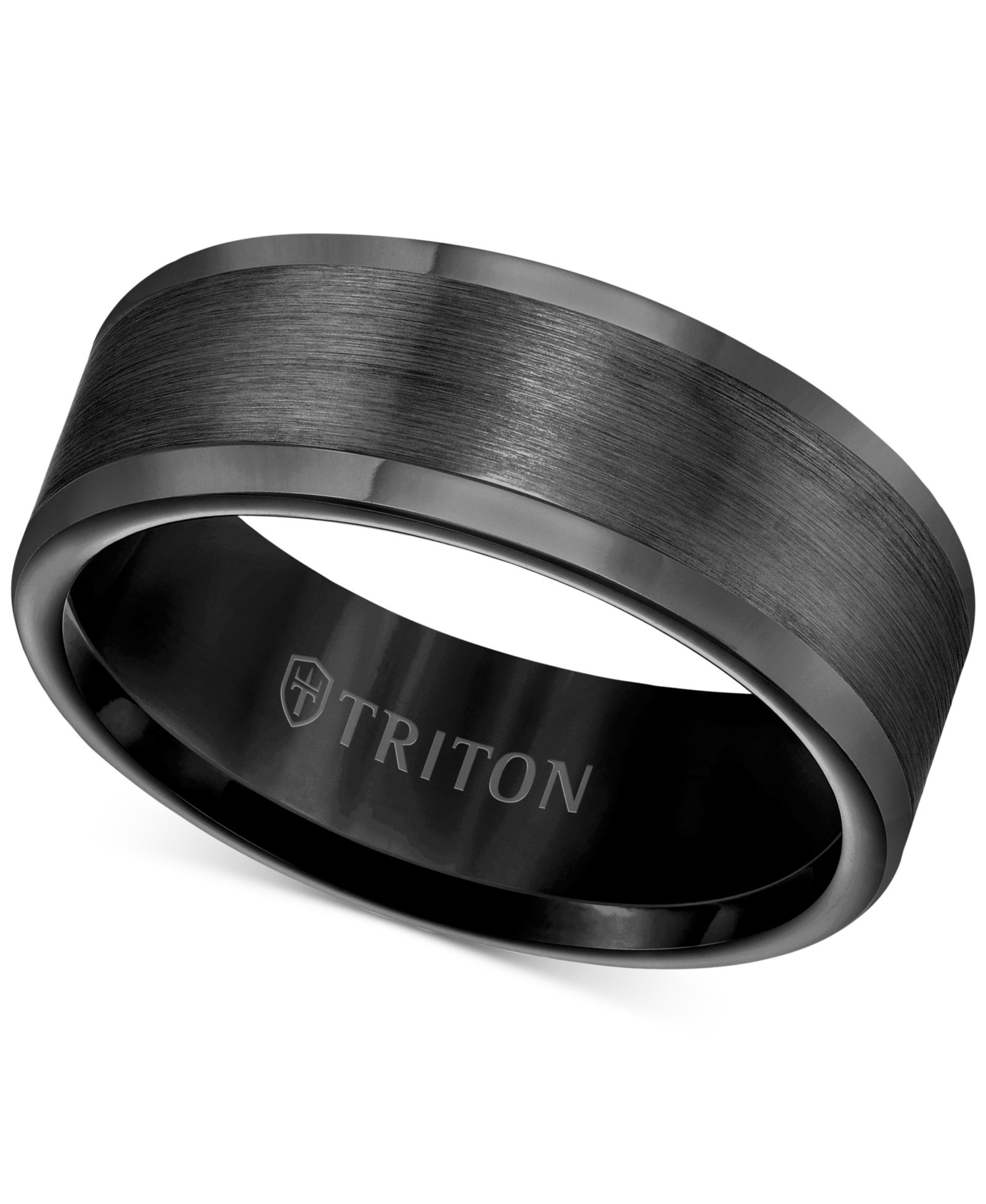 Triton Men's Ring, 8mm Wedding Band in White or Black Tungsten