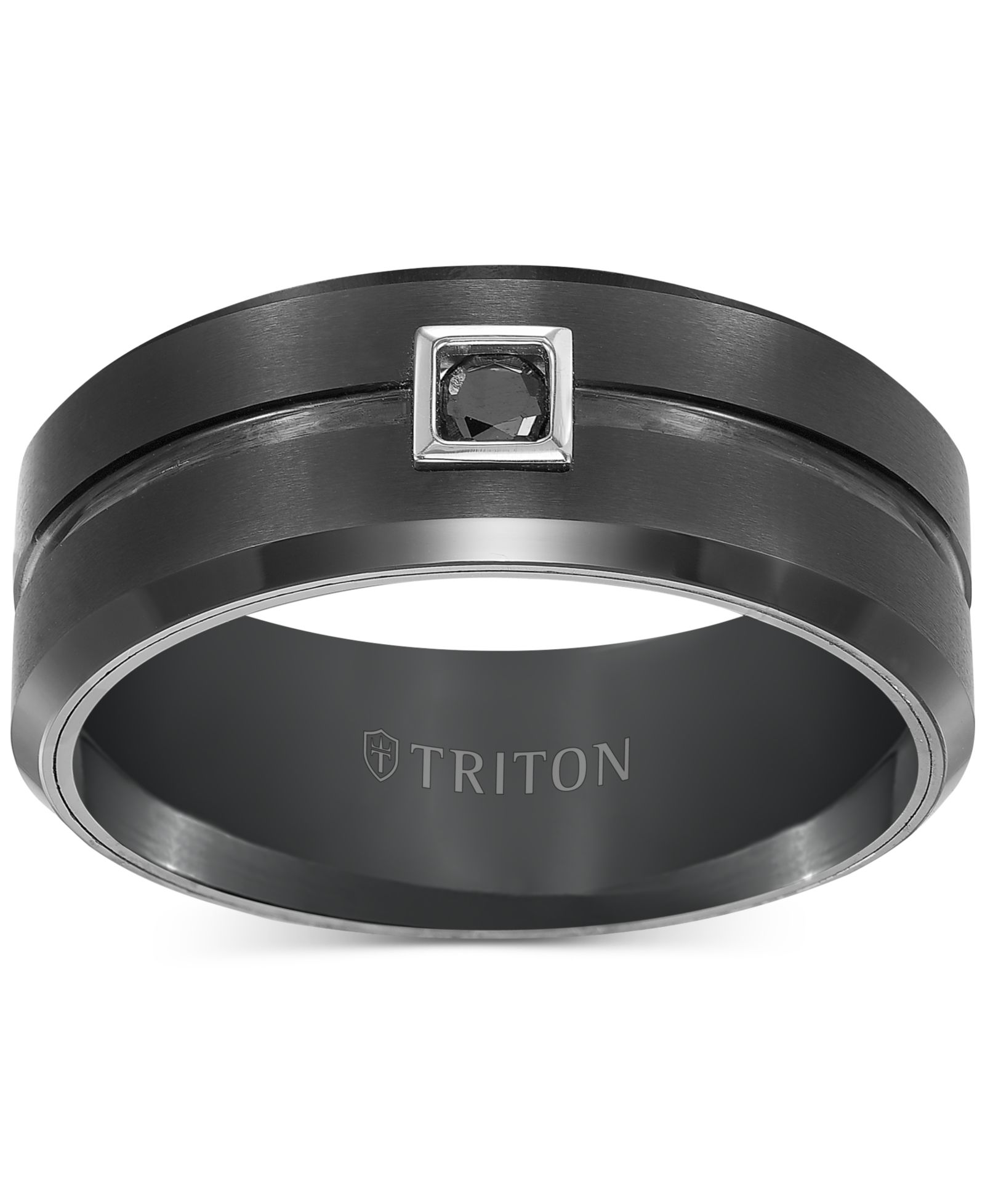 Triton Men's Black Tungsten Ring, Black Diamond Wedding Band (1/10 ct. t.w.)