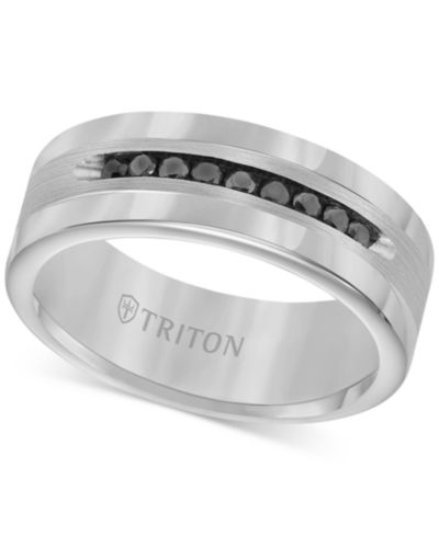 Triton Мужское кольцо из вольфрама и стерлингового серебра с черным бриллиантом