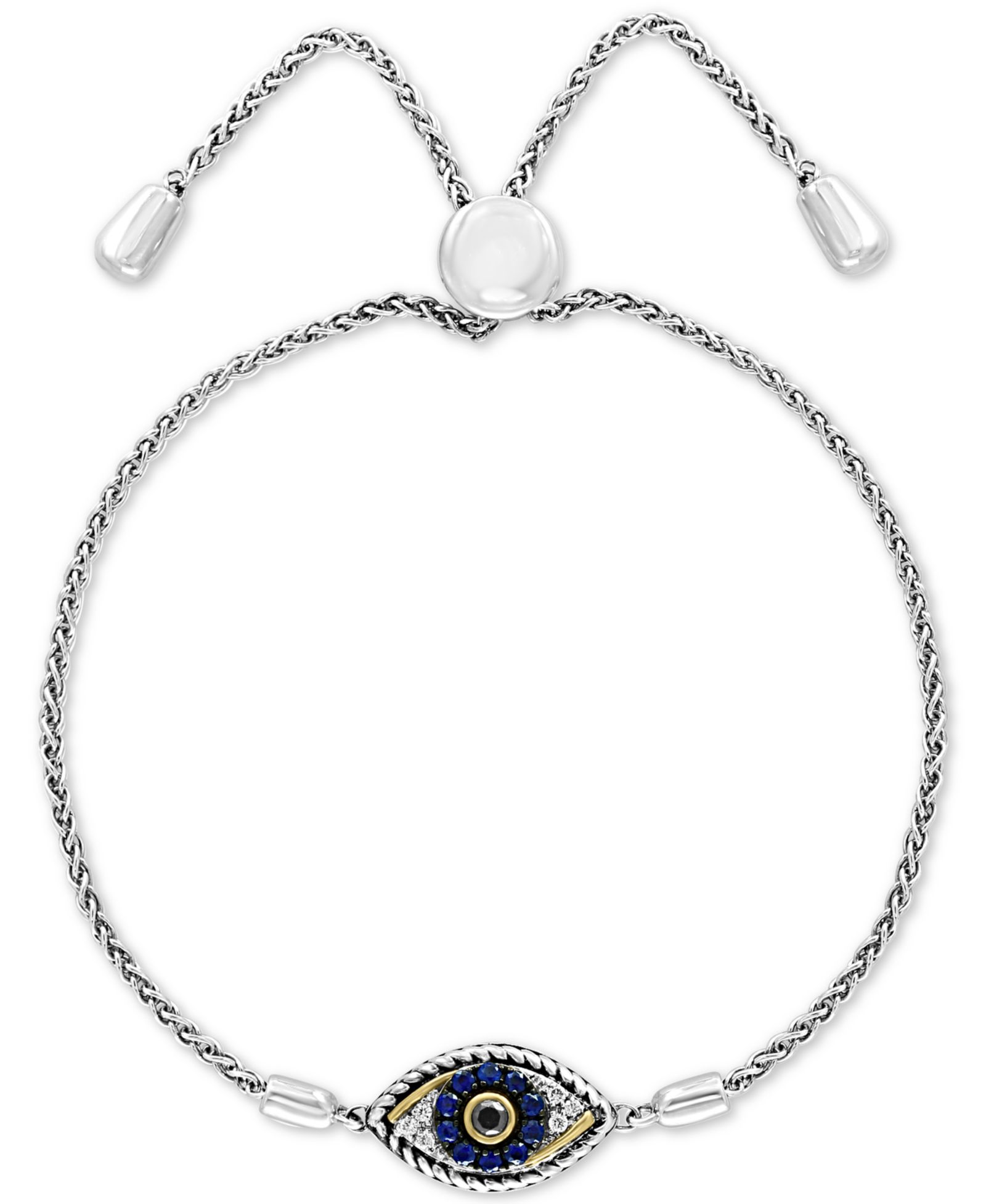 EFFY Collection браслет Bolo Evil Eye с сапфиром (1/10 ct. t.w.) и бриллиантом (1/10 ct. t.w.), золото 14k и серебро