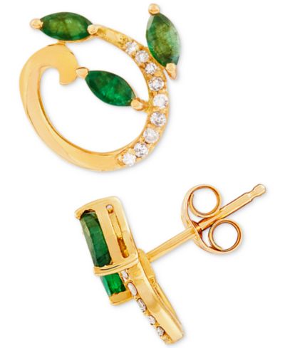 Emerald (1/2 ct. t.w.) & Diamond Accent Stud Earrings in 14k Gold