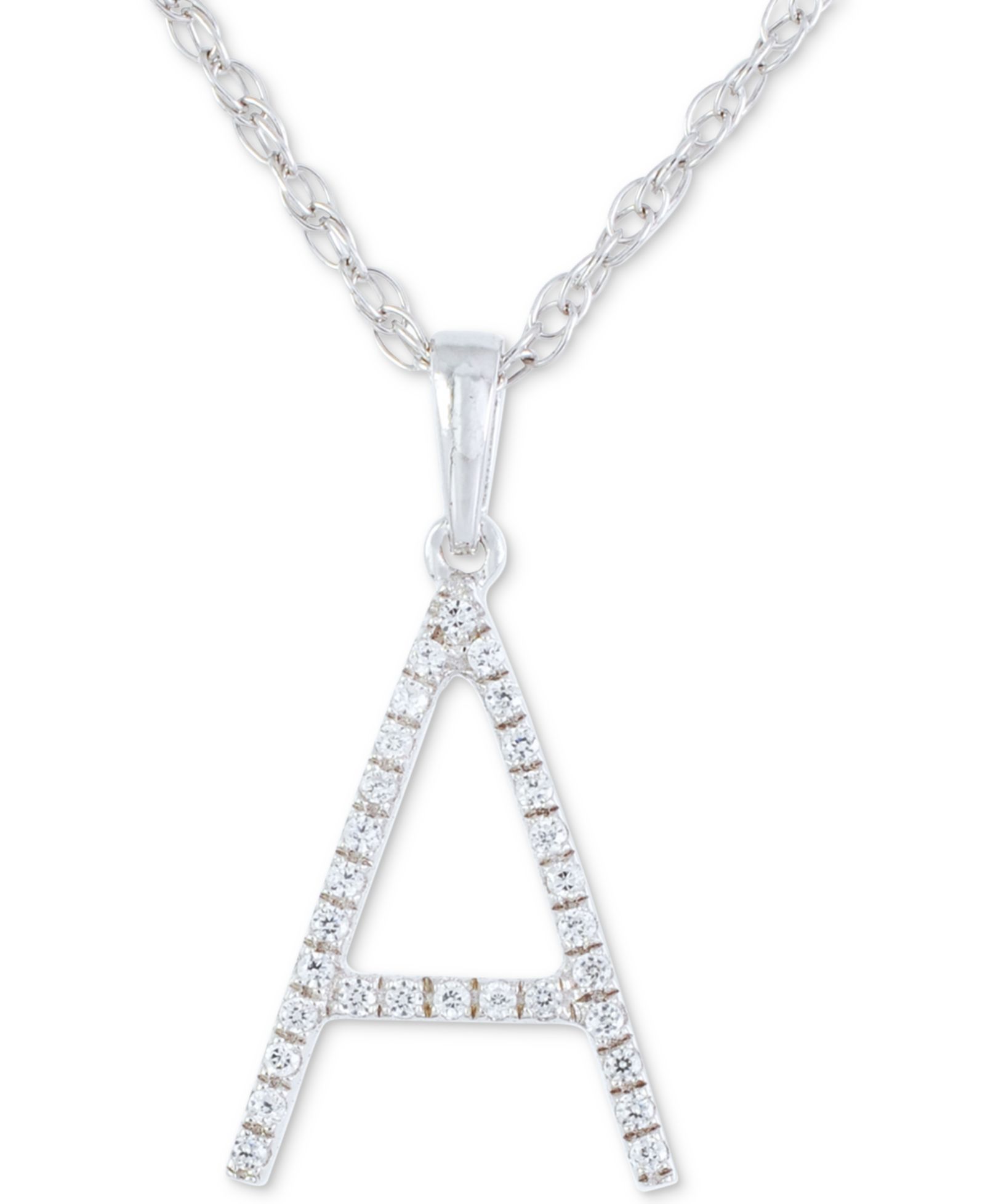 Подвеска Initial с бриллиантом (1/10 ct. t.w.), 10k White Gold, 16" + 2" extender