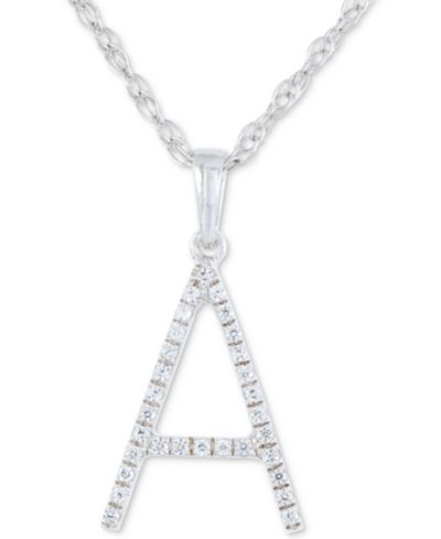 Подвеска Initial с бриллиантом (1/10 ct. t.w.), 10k White Gold, 16" + 2" extender