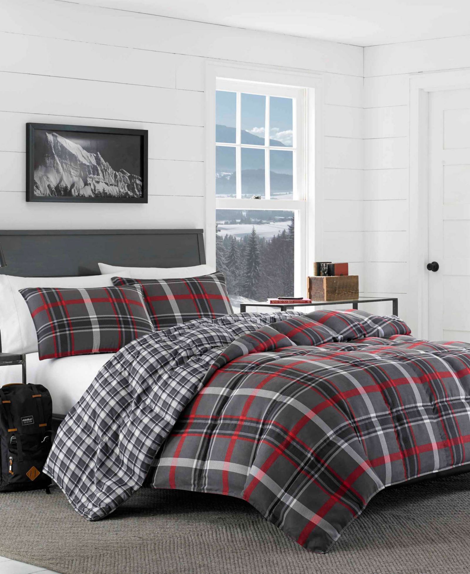 Eddie Bauer Willow Plaid Microsuede Reversible Comforter Set, Twin